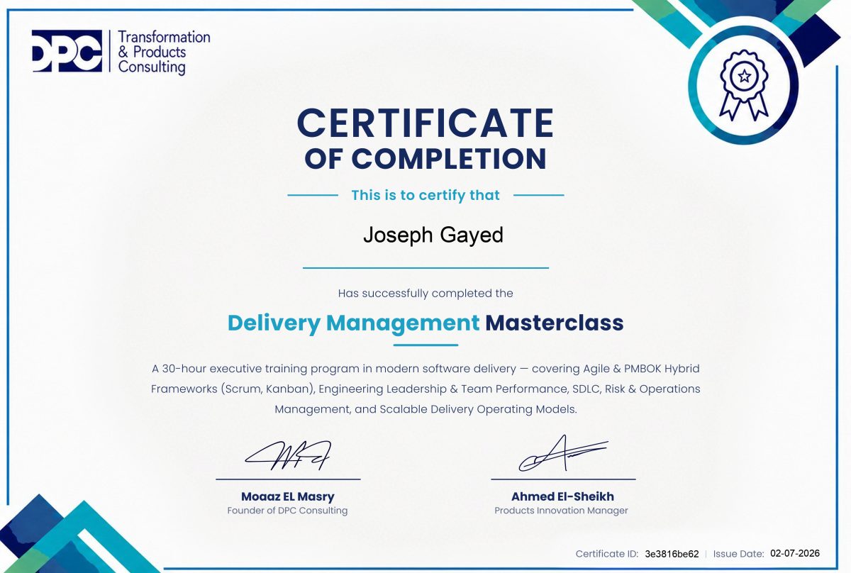 شهادة Joseph Gayed — Software Delivery Management Masterclass